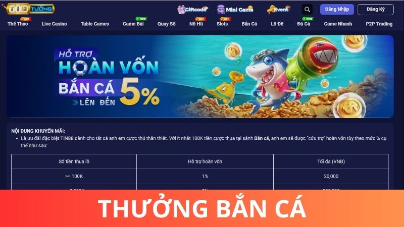 Hoàn thưởng Bắn Cá - Cược không lo lỗ