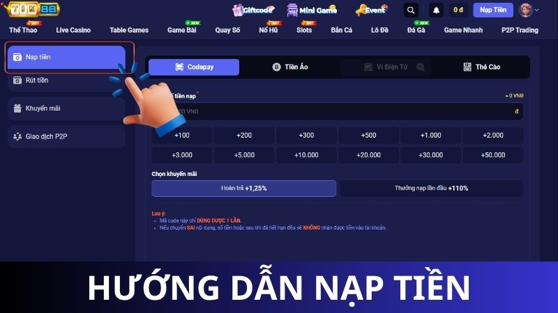 Hướng dẫn nạp tiền Tin88 nhanh, chuẩn