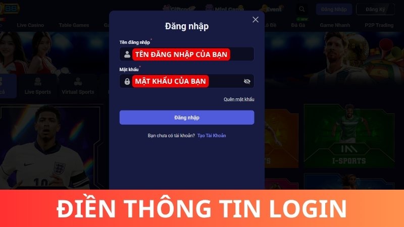 Nhập thông tin đăng nhập Tin88 của bạn